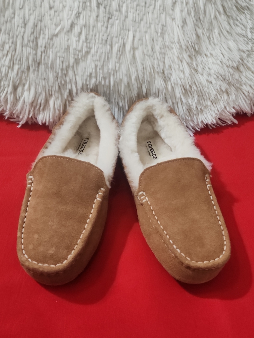 Fireside Plush-Lined Women’s Suede Moccasin Slippers in Chestnut